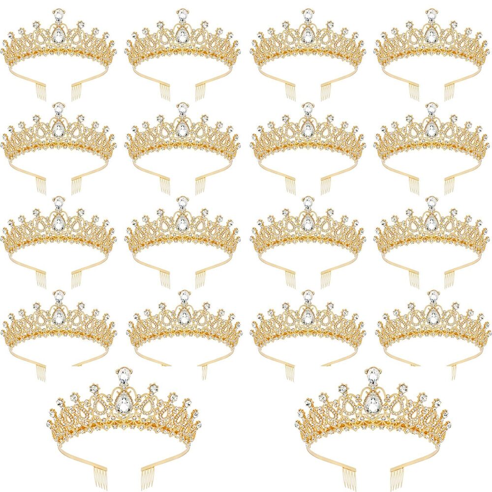 8136 18 PCS Gold Crowns , Crystal Queen Crown Princess Tiaras for Prom